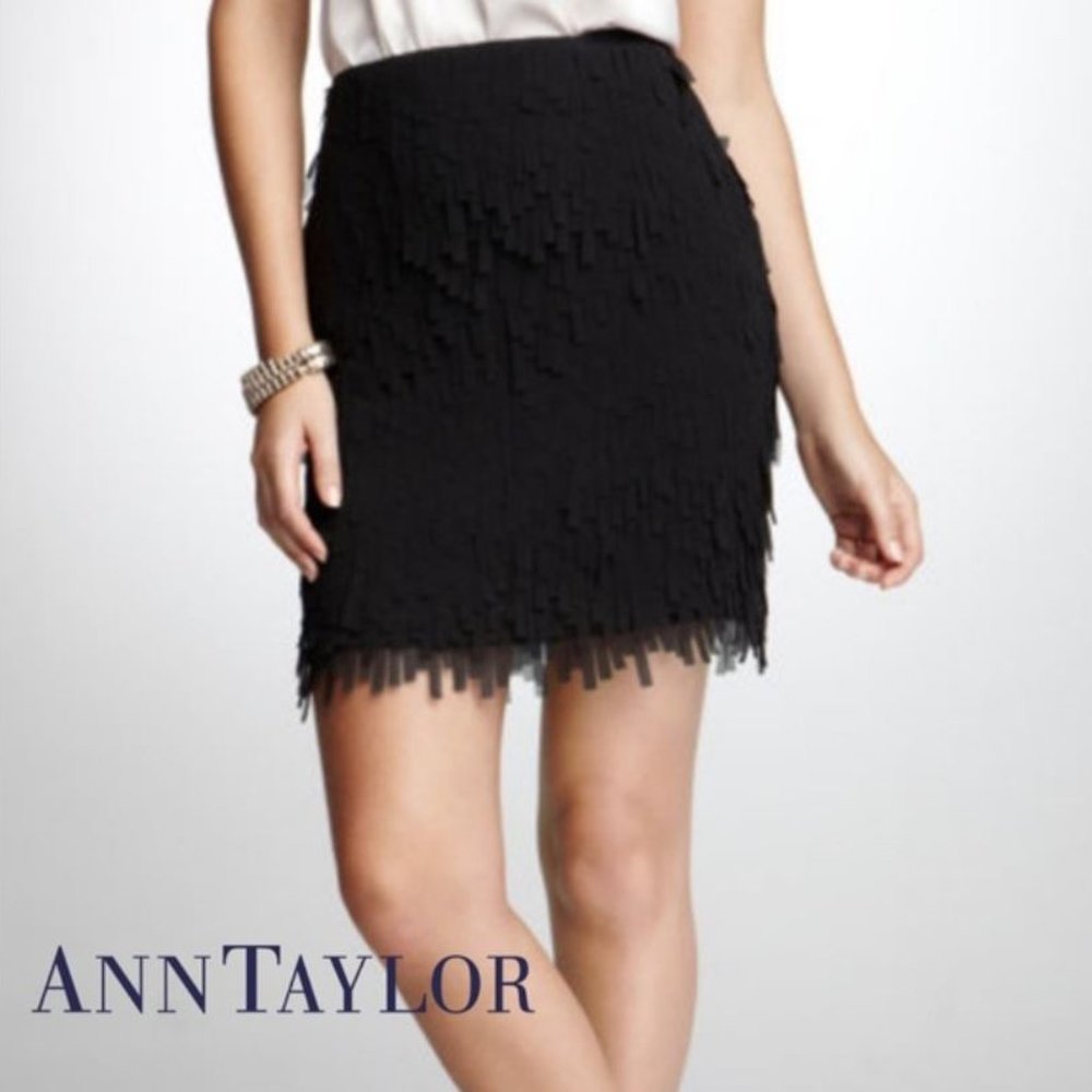 Ann Taylor black fringe mini skirt size 8P